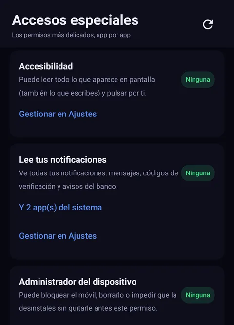 AndroidSecurity: accesos especiales app por app