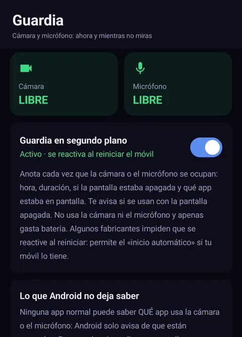 AndroidSecurity: guardia de cámara y micrófono