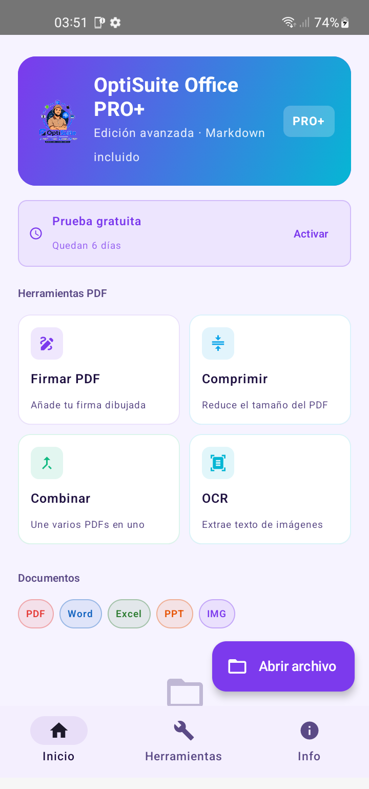 OptiSuite Office PRO+ — inicio