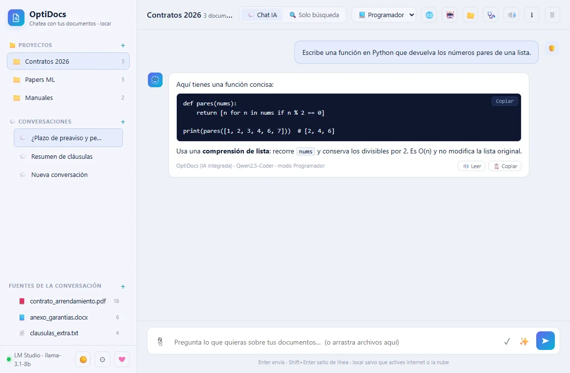 OptiDocs en modo programador