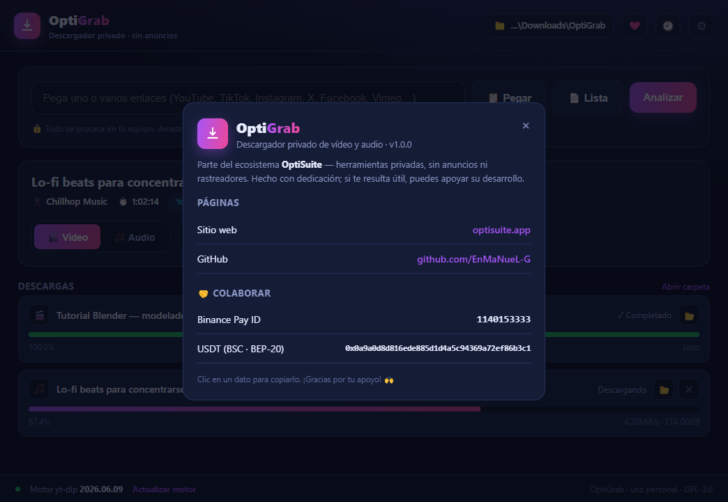 Pantalla de marca y colaboración de OptiGrab