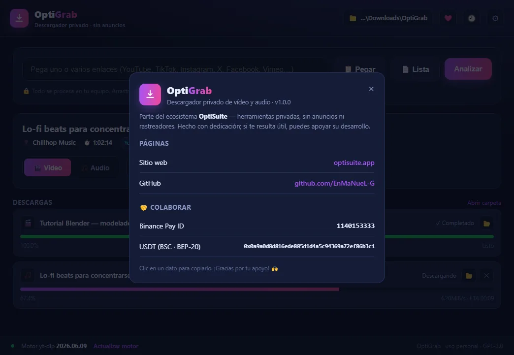Pantalla de marca y colaboración de OptiGrab