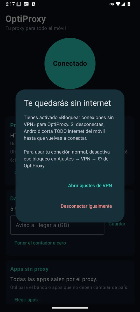 OptiProxy te avisa antes de dejarte sin internet