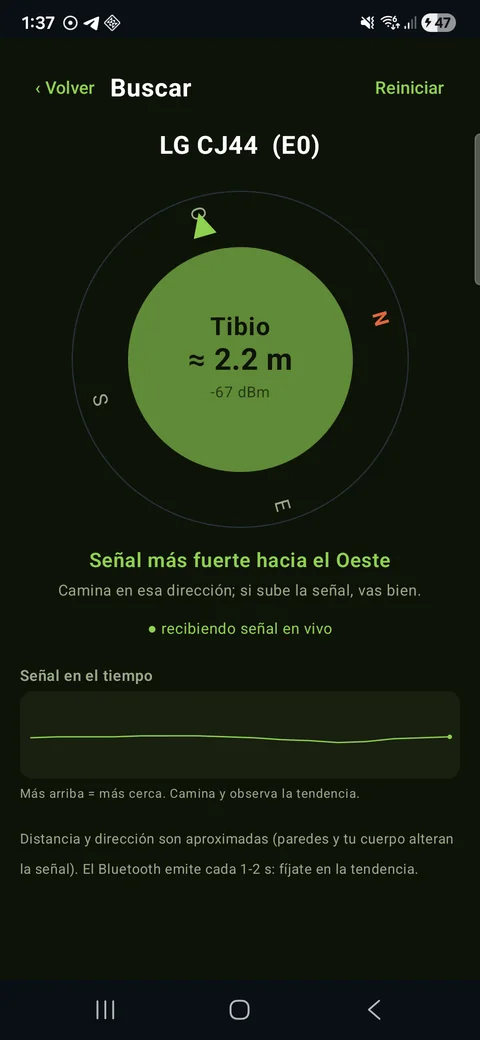 OptiRadar: buscador con brújula que indica la dirección (Norte, Sur…) hacia el aparato