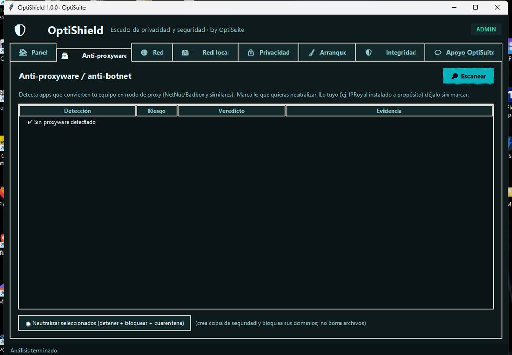 Anti-proxyware de OptiShield