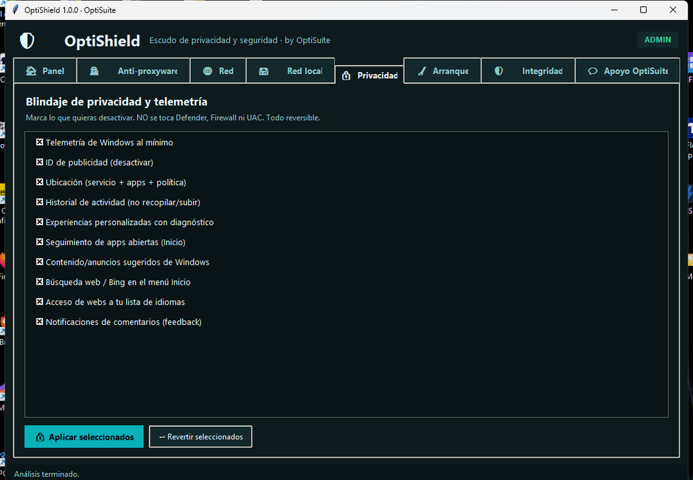 Blindaje de privacidad de OptiShield