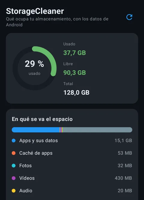 StorageCleaner: resumen del almacenamiento